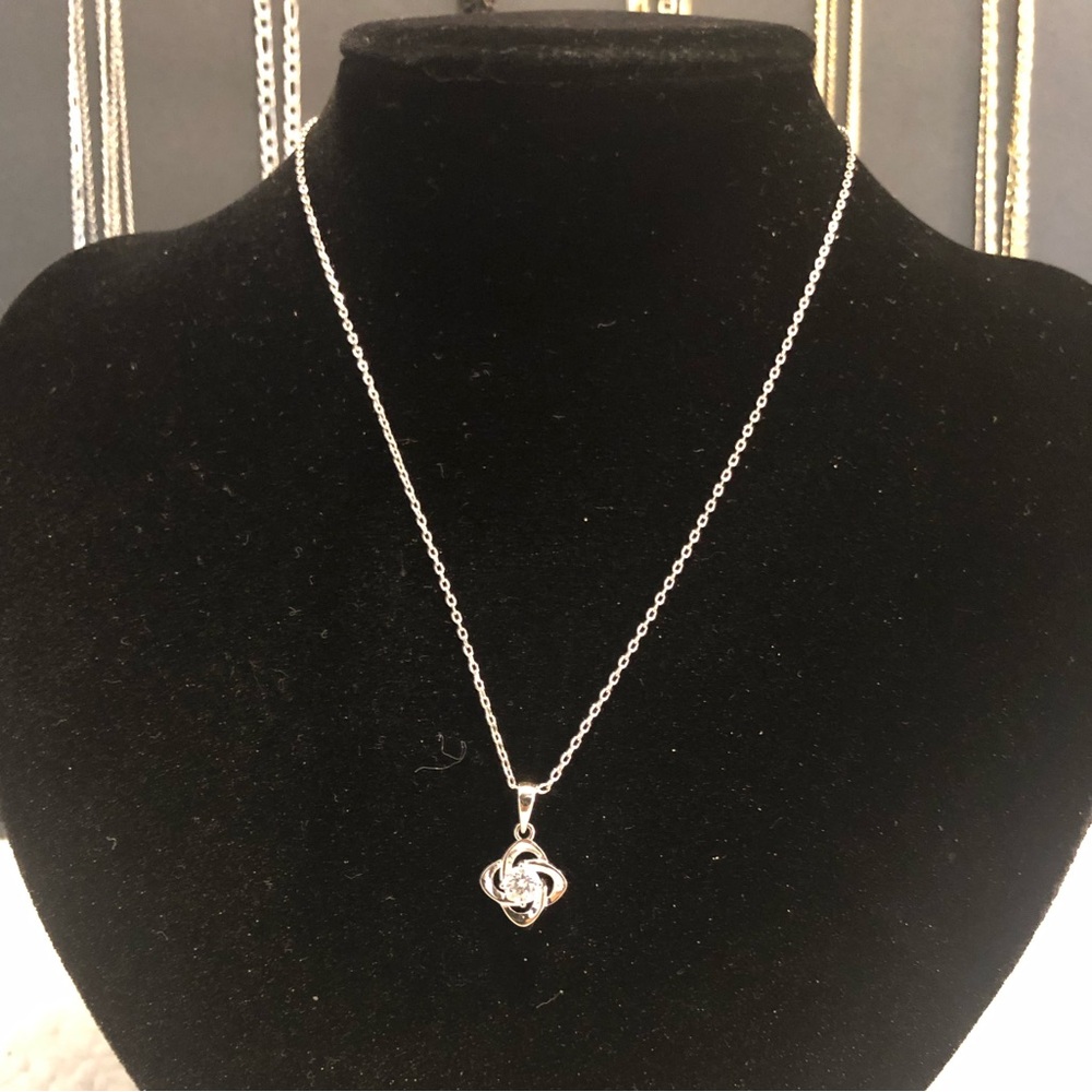 Silver Floral Knot Pendant CZ Gemstone Necklace